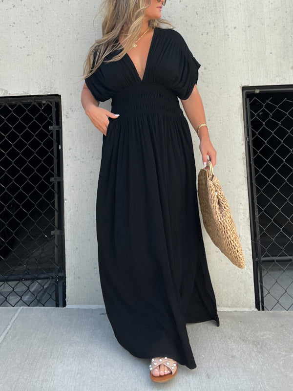 New Slit V-Neck Effortless Maxi Long Dress