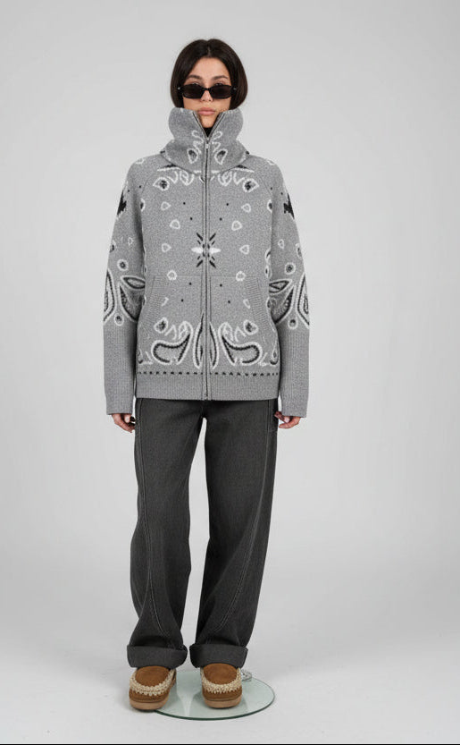 Grey Bandana Patterned Cardigan