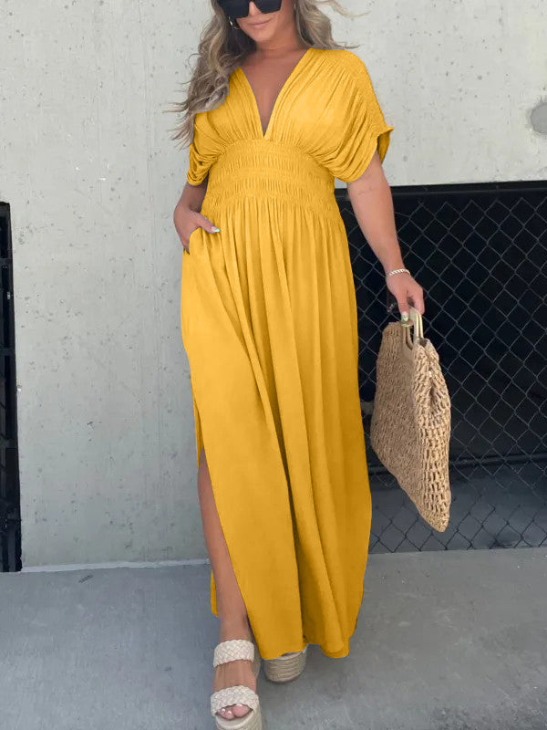 New Slit V-Neck Effortless Maxi Long Dress