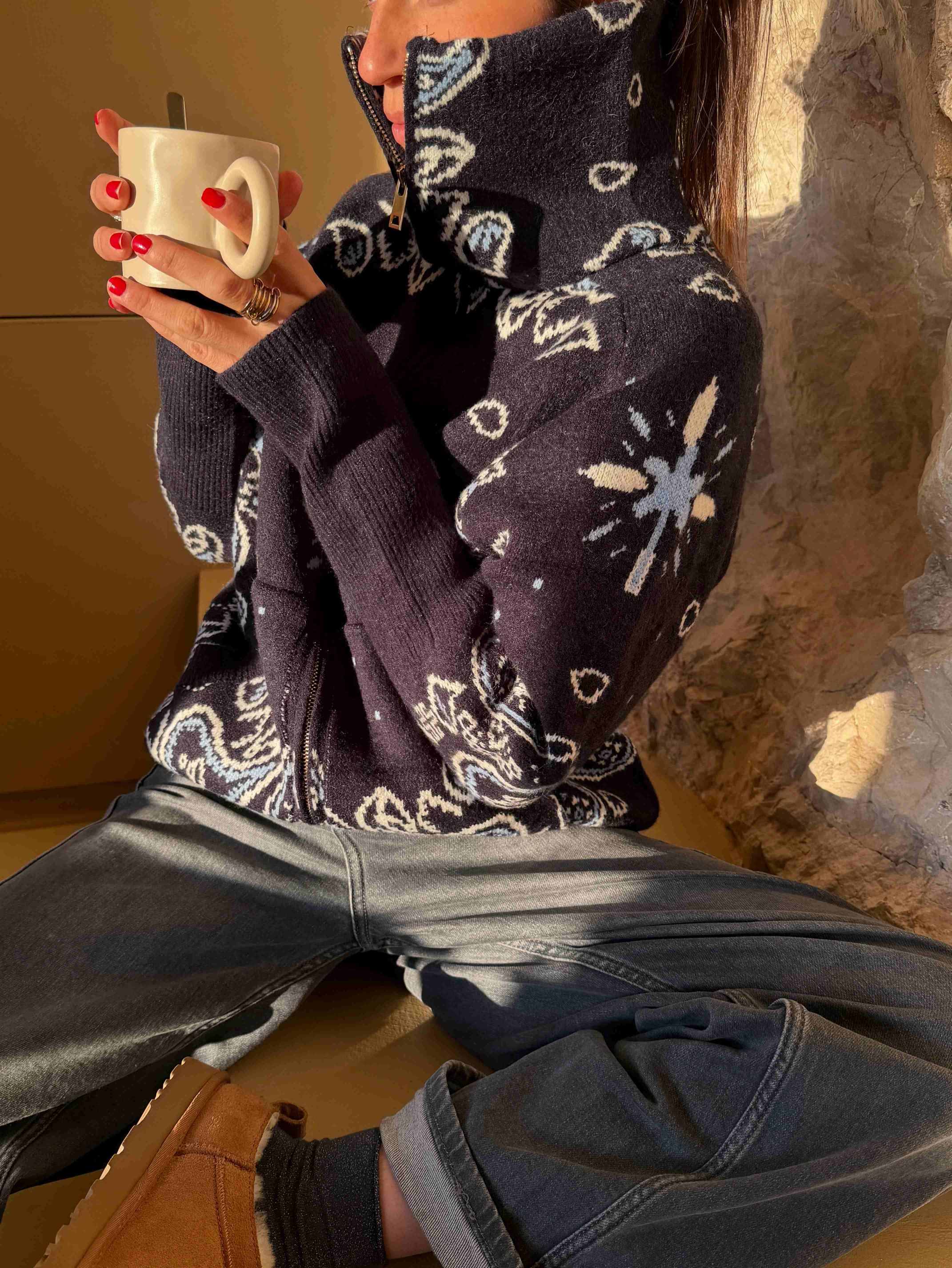 Grey Bandana Patterned Cardigan