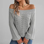 ALYRA  | Off-Shoulder Lantern Sleeve Knit Sweater