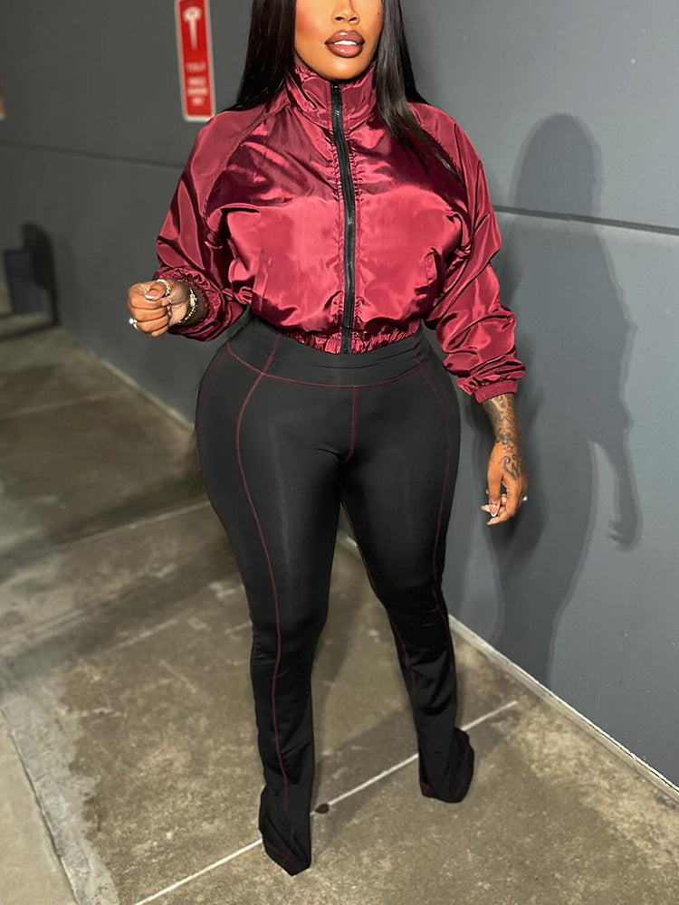 Contrast Windbreaker Jacket & Leggings Set