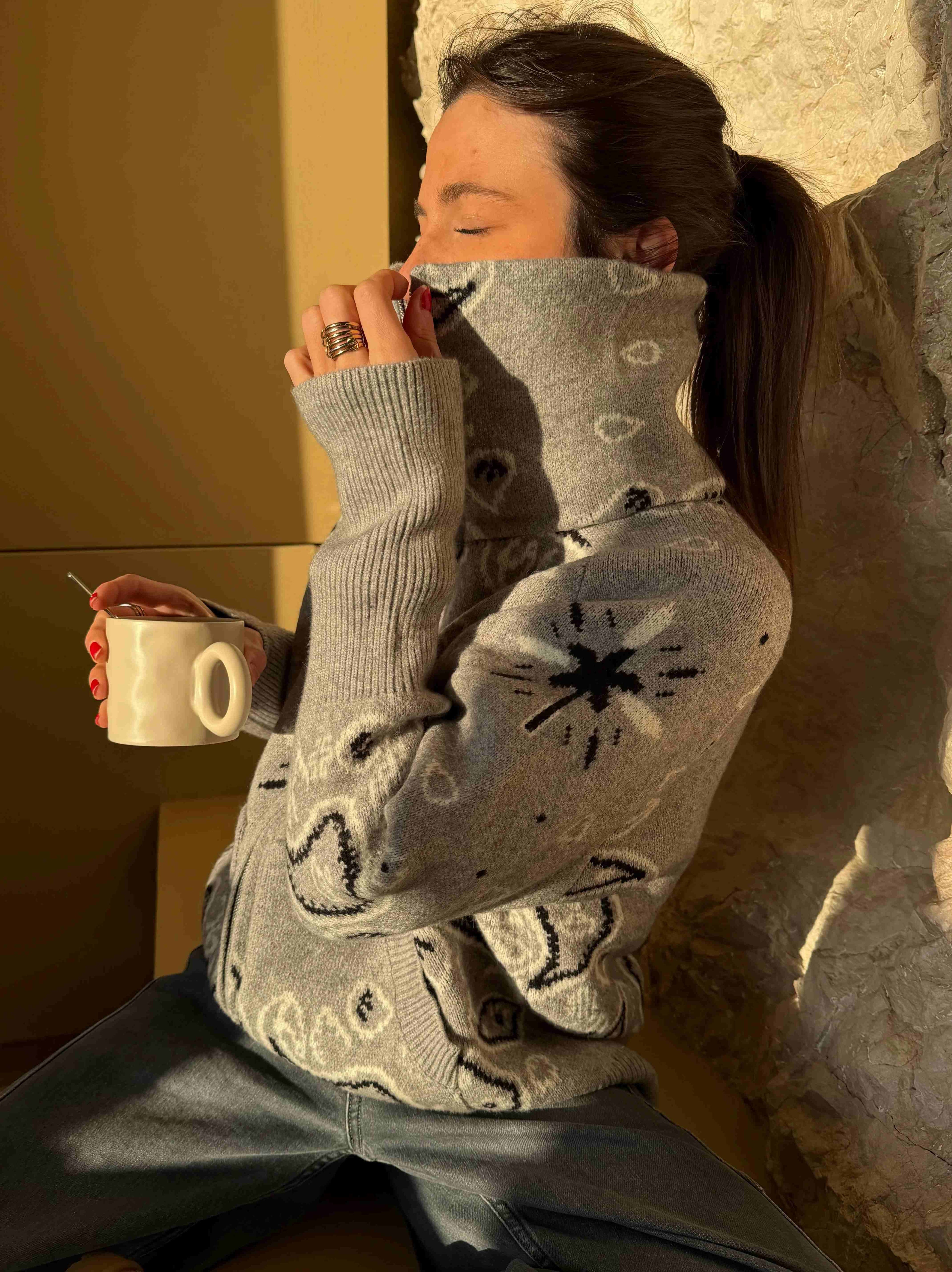 Grey Bandana Patterned Cardigan