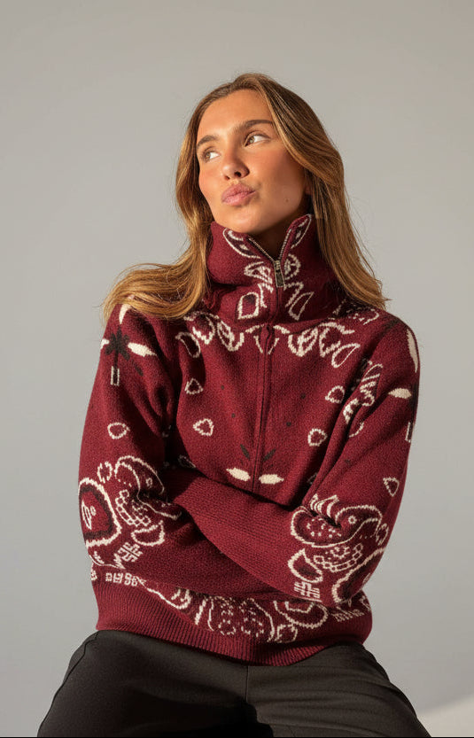 Grey Bandana Patterned Cardigan