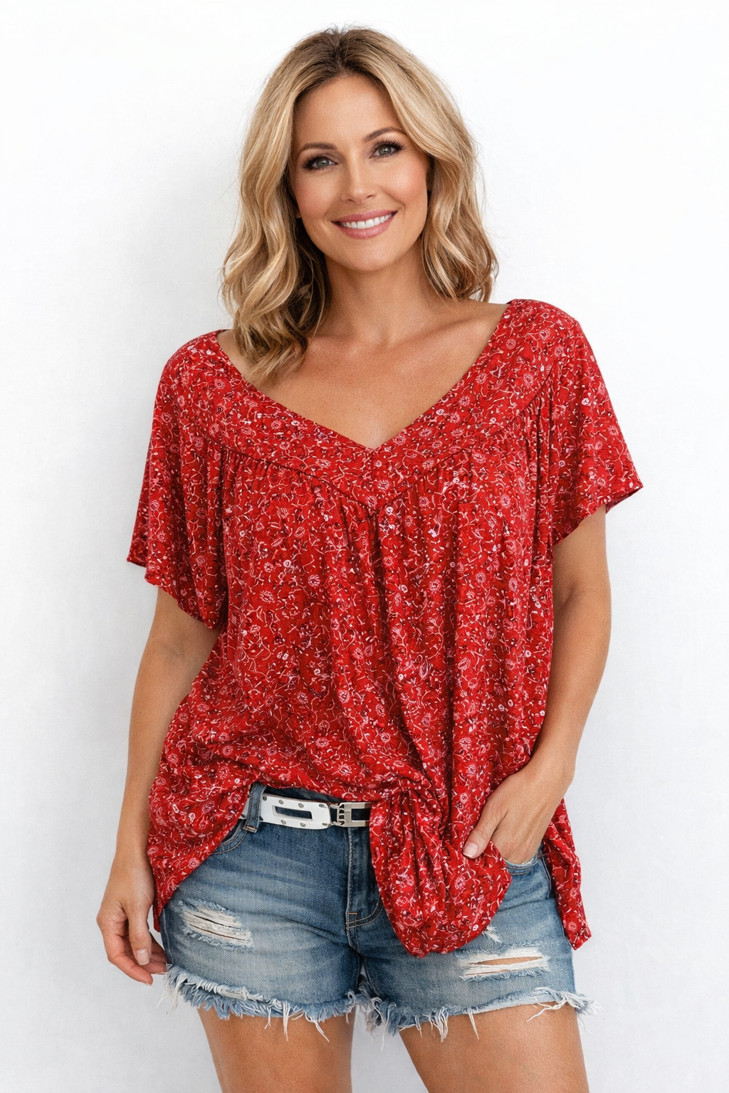 Dinah | Romantic V-Neck Printed Blouse