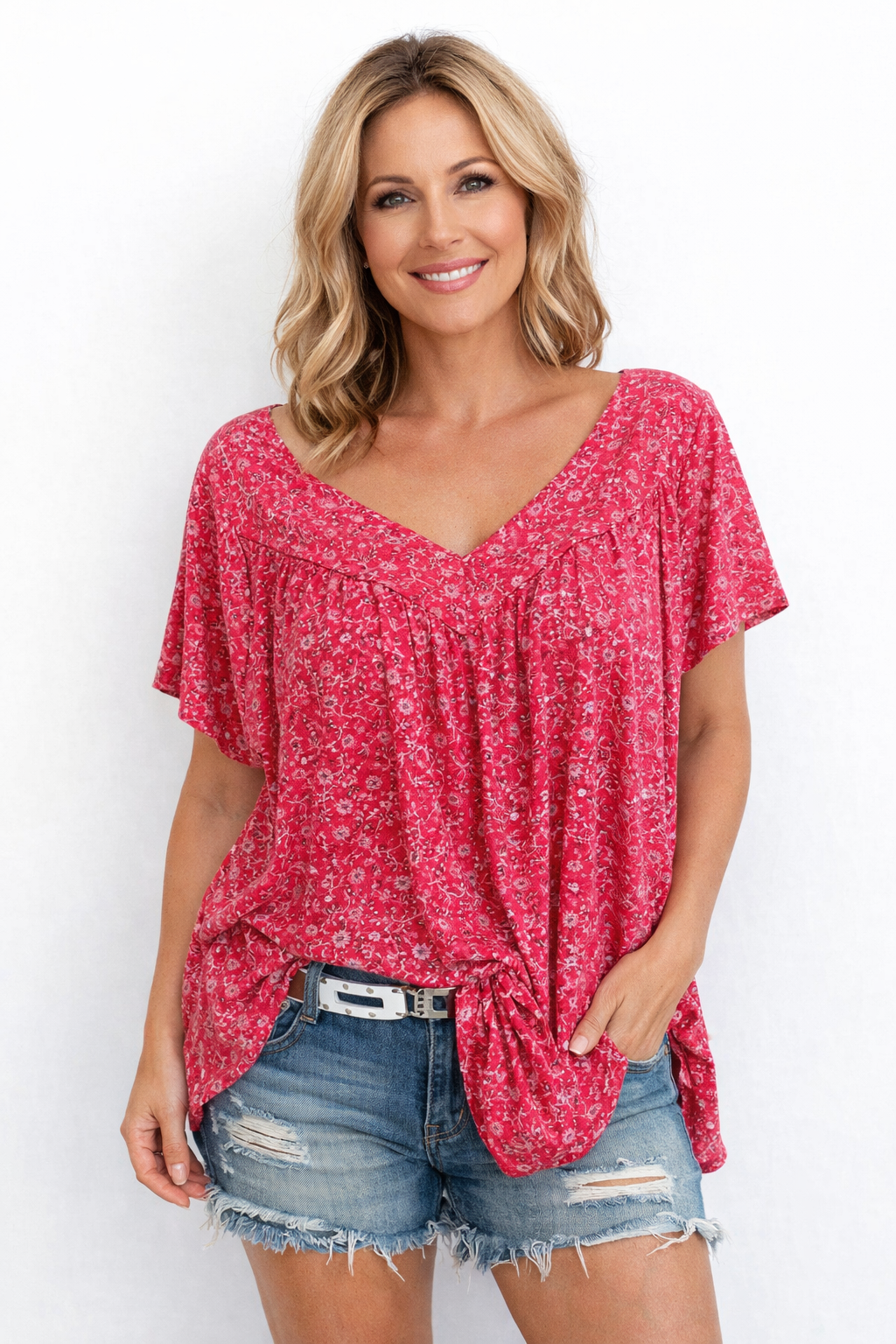 Dinah | Romantic V-Neck Printed Blouse