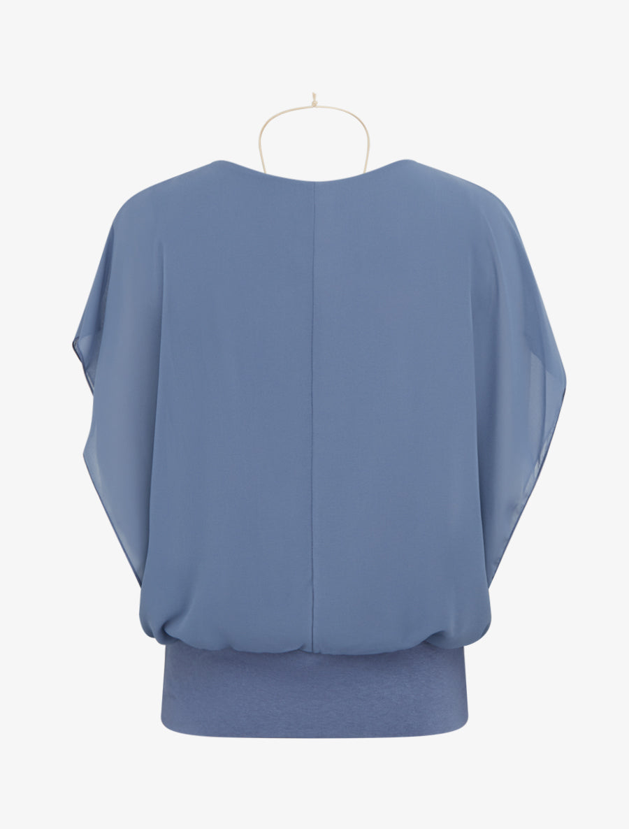 Top boule uni à manches courtes - Bleu gris