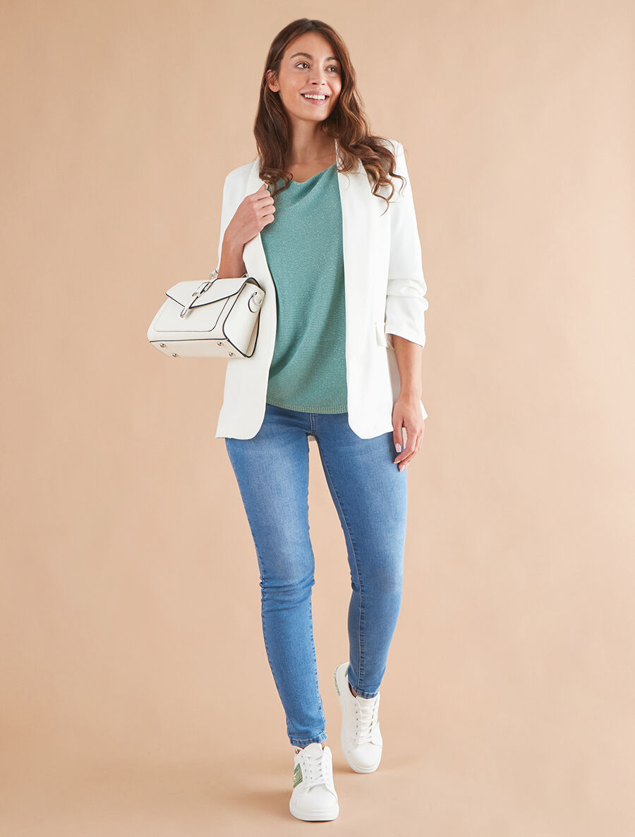 Blazer uni à manches froncées - Blanc