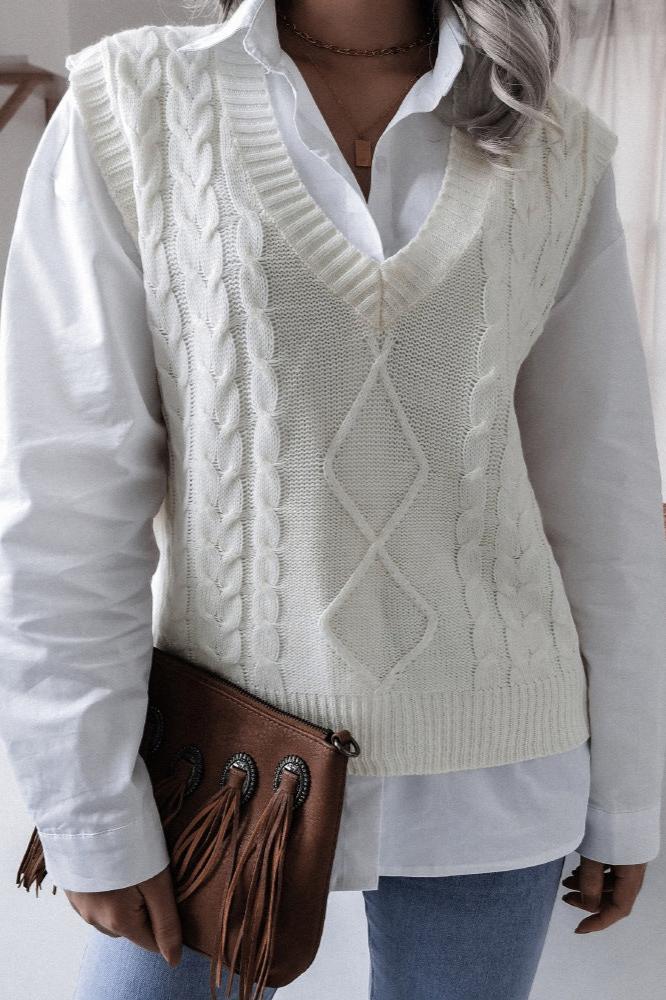 Solid Color Geometric Sweater Vest