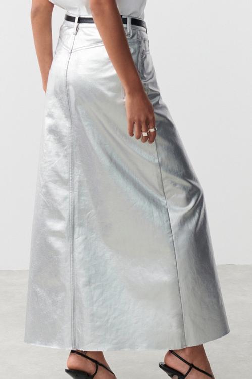 Andrey Metallic Maxi Slit Skirt