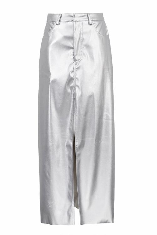 Andrey Metallic Maxi Slit Skirt