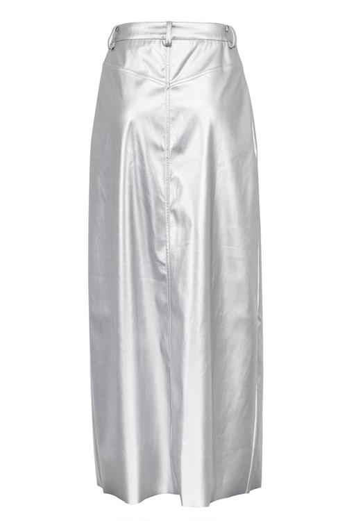 Andrey Metallic Maxi Slit Skirt