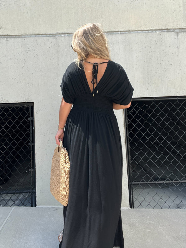 New Slit V-Neck Effortless Maxi Long Dress