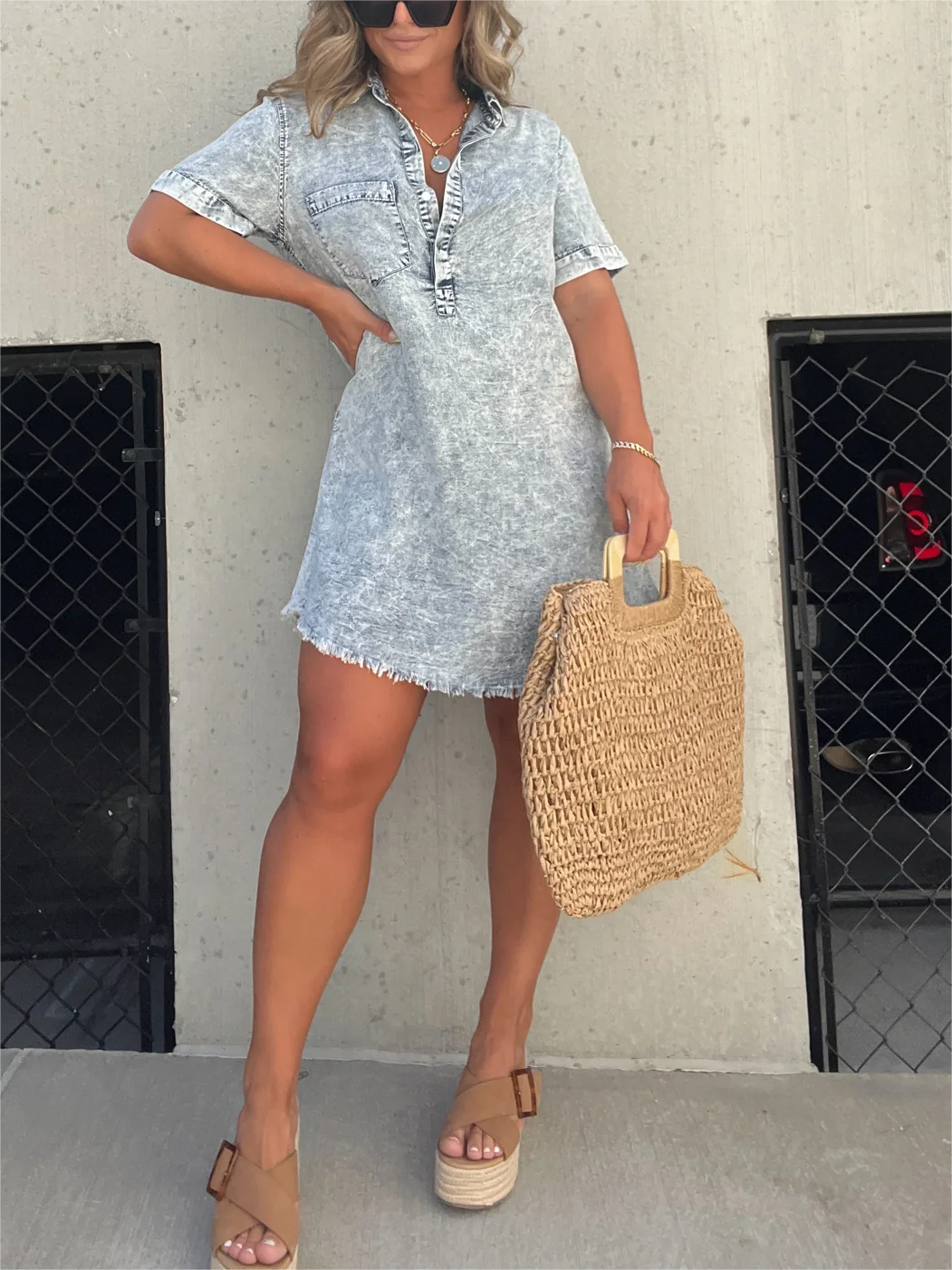 New Women's Washed Shirt Dress