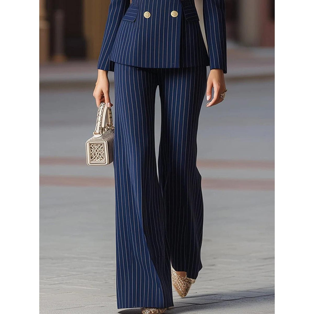SoloveDress Women’s Navy Striped 2-Piece Double-Breasted Suit