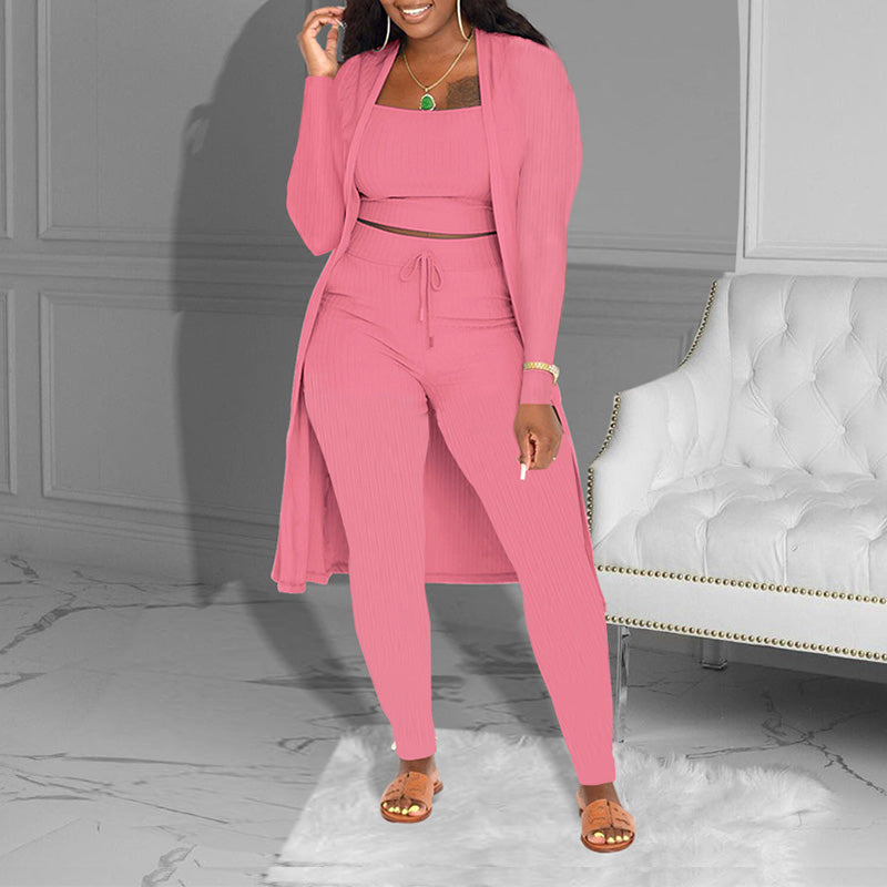 ✨ 60% RABATT! 🧶 Lässiges 3-teiliges Strickset – Cropped Top, Cardigan & Hose – Weich & Bequem, Modischer Layer-Look & Perfekte Passform 💞