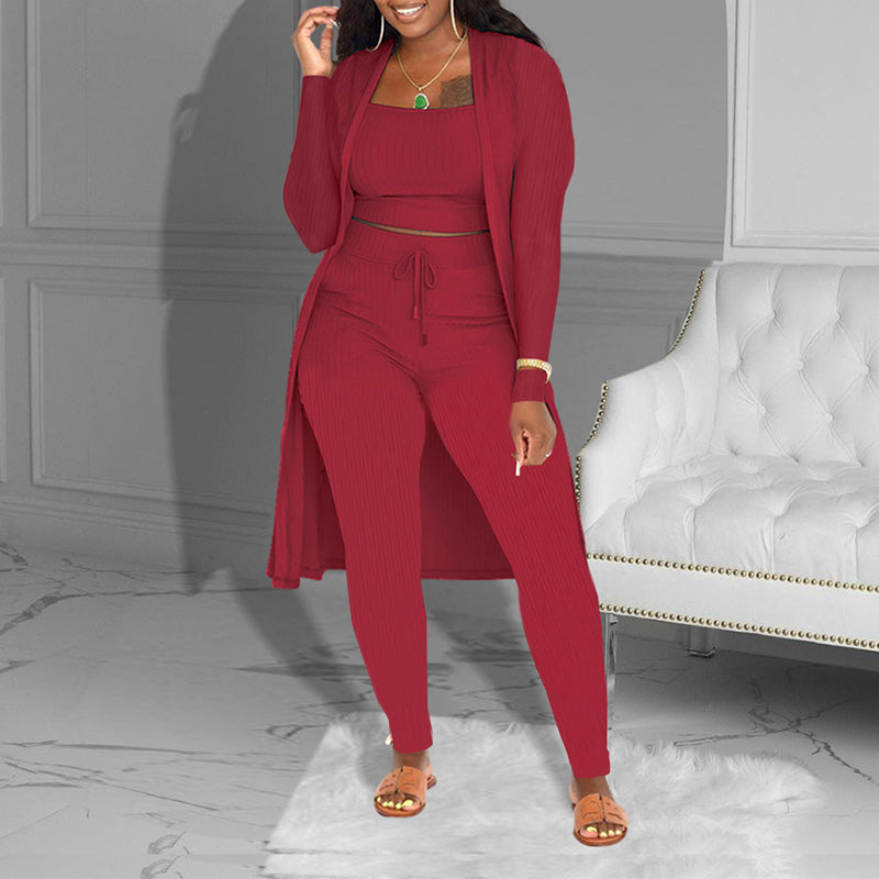 ✨ 60% RABATT! 🧶 Lässiges 3-teiliges Strickset – Cropped Top, Cardigan & Hose – Weich & Bequem, Modischer Layer-Look & Perfekte Passform 💞